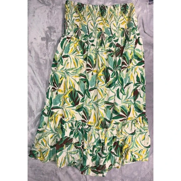 Torrid Womens Plus Size 2 Tropical Palm Leaf Smocked Strapless Midi Dress - Picture 3 of 11